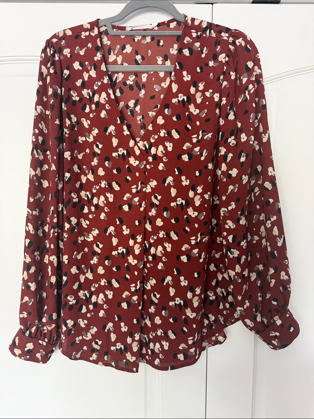 Lush Rust Multi Dot V-Neck Blouse